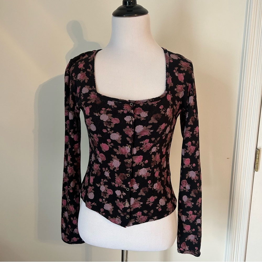 Rouje Jen Black and Pink Floral Top Size 38. - Picture 2 of 5